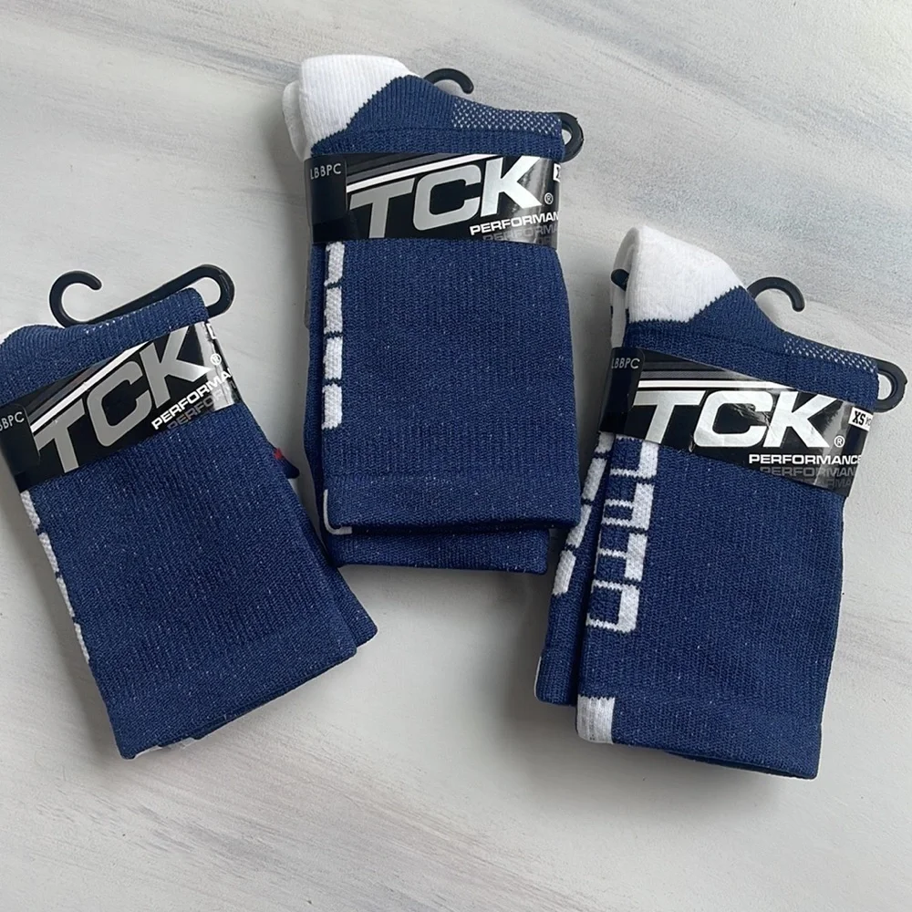 TCK Performance Socks New size: XS youth 8-12 blue x3